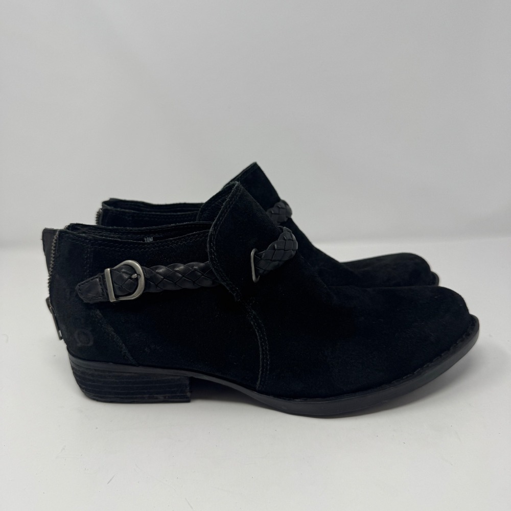 Born F13703 Black Suede Braided Buckle Ankle Booties Womens 10M CQH18